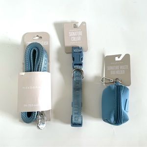 Maxbone Signature Dog Collar, Leash and Bag Holder, Baby Blue, Size M /13-20”